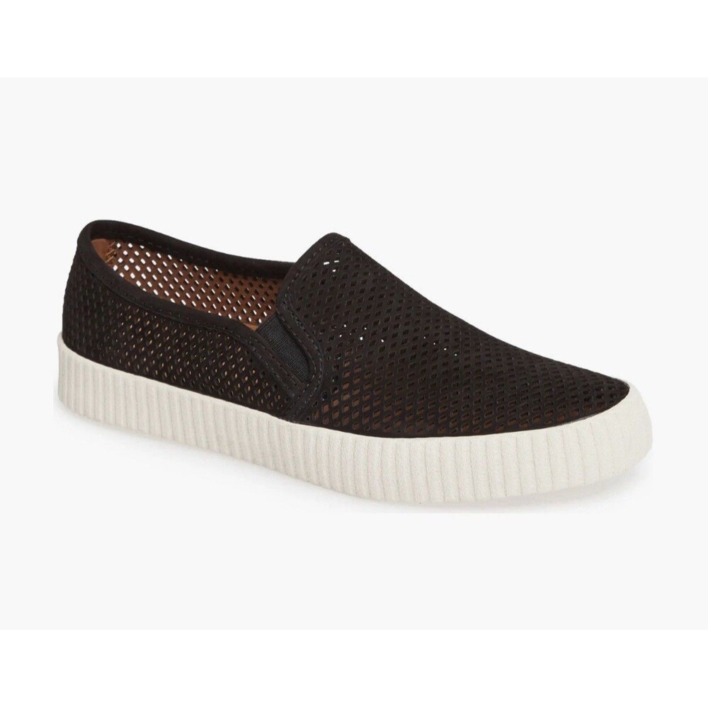 FRYE Leather Slip-On Sneaker 7.5 Camille Perforated Loafer Flats Mesh Black